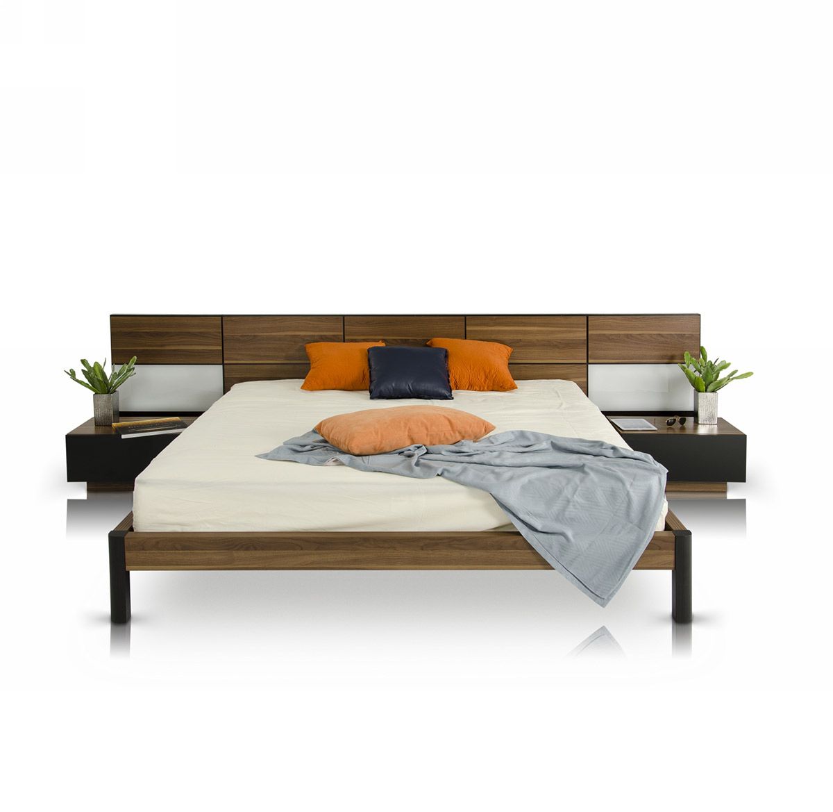 Rondo Mid-Century Platform Eastern King Bed w/ Nightstands Storage And Lights