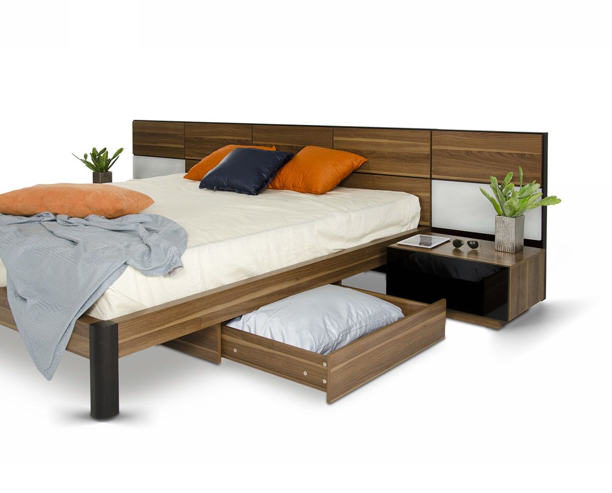 Rondo Mid-Century Platform Eastern King Bed w/ Nightstands Storage And Lights