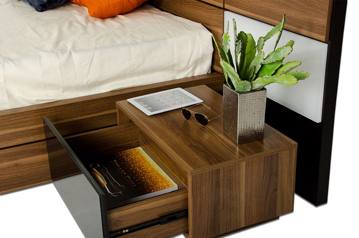 Rondo Mid-Century Platform Queen Bed w/ Nightstands Storage And Lights