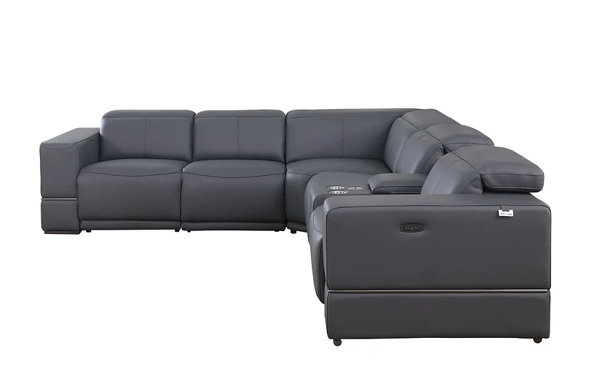 Franco Power Reclining Italian Leather Sectional 6pcs Dark Grey