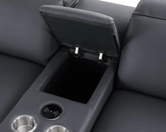 Franco Power Reclining Italian Leather Sectional 6pcs Dark Grey