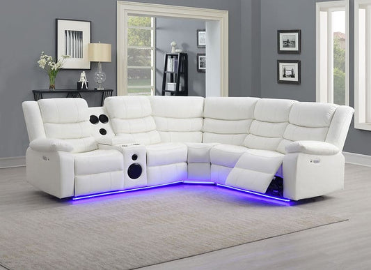 Sonic Power Reclining Sectional (White)