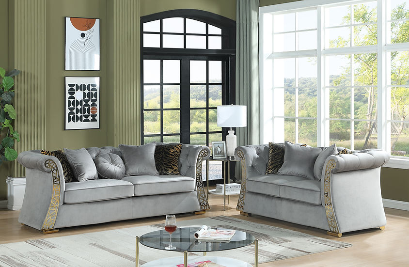 Curamo Living room set (Grey & Gold)