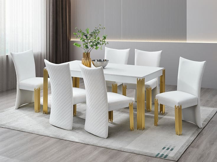Glamor 7 PCS White Dining Set