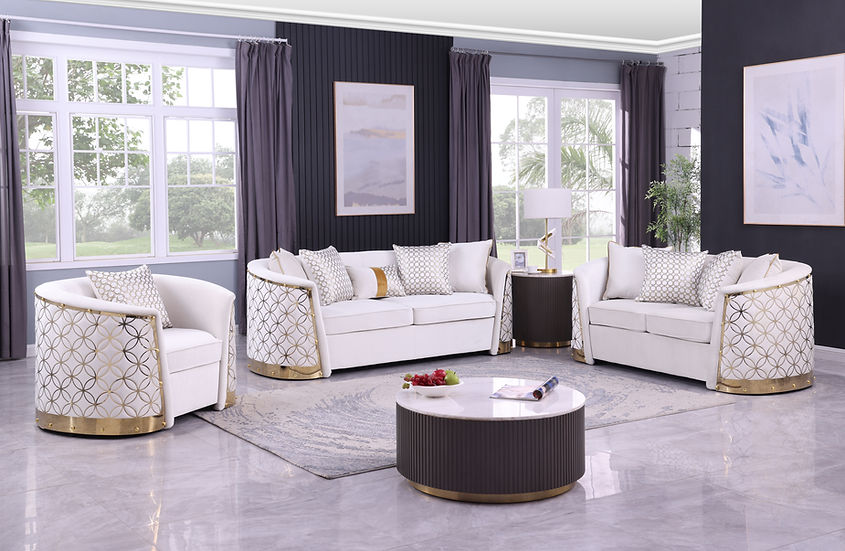 Athena Living room set (Cream & Gold)