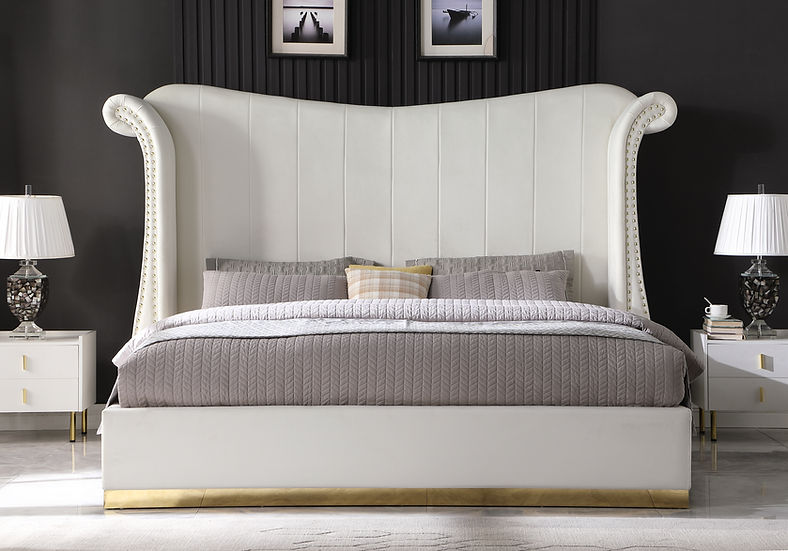 Luna Platform Bed Velvet Cream / Gold