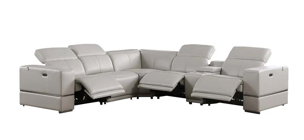 Franco Power Reclining Italian Leather Sectional 6pcs Light Grey