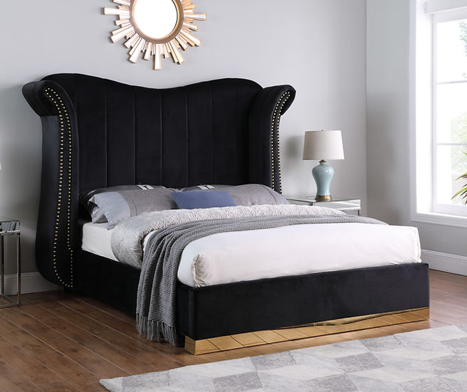 Luna Platform Bed Velvet Black / Gold