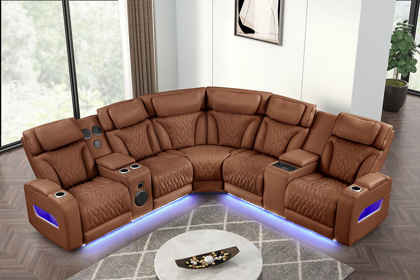 Skyline Power Reclining Sectional (Brown Caramel)