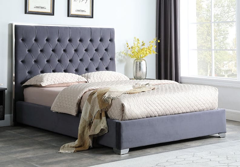 Rose Platform Bed Grey/ Chrome