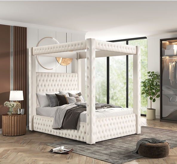 Mansion Canopy Bed Beige
