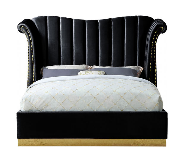 Luna Platform Bed Velvet Black / Gold