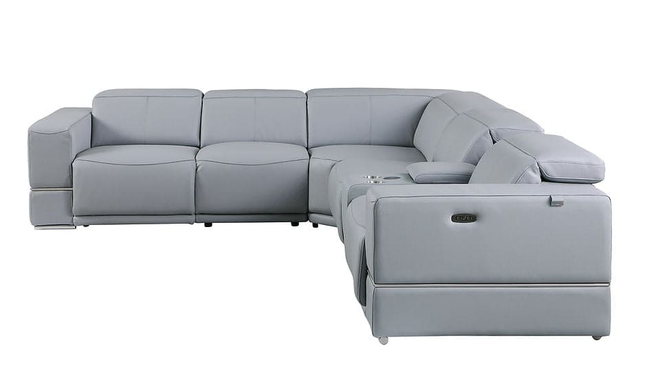 Franco Power Reclining Italian Leather Sectional 6pcs Light Blue
