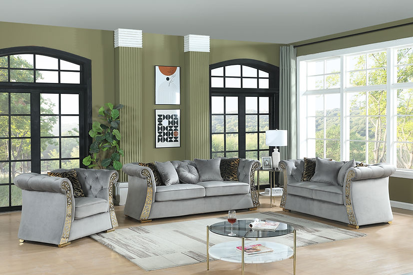 Curamo Living room set (Grey & Gold)