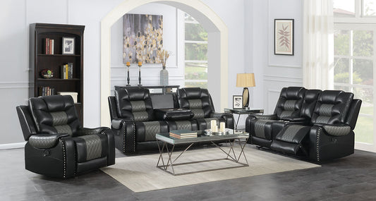 Phoenix II Reclining 3 PCS Living Room Set Black