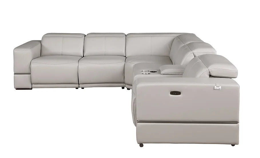 Franco Power Reclining Italian Leather Sectional 6pcs Light Grey