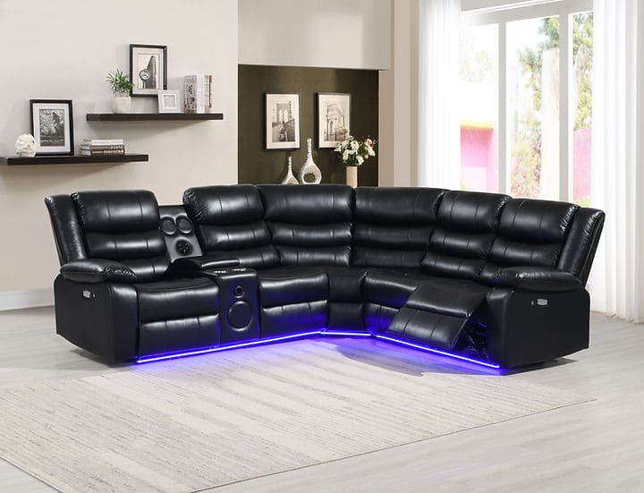 Sonic Power Reclining Sectional (Black)