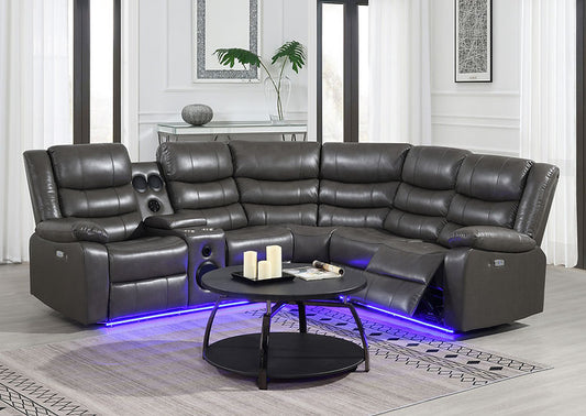 Sonic Power Reclining Sectional (Grey)