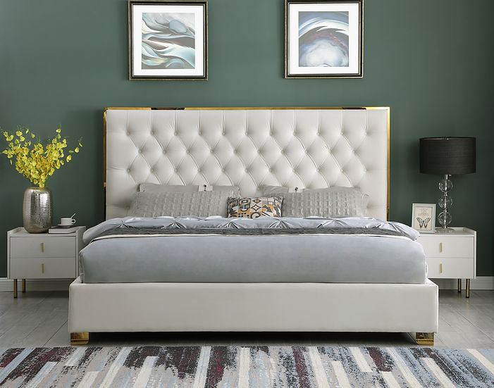 Rose Platform Bed Cream/ Gold Chrome