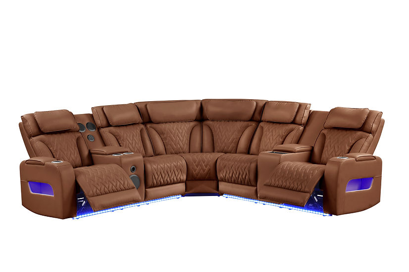 Skyline Power Reclining Sectional (Brown Caramel)