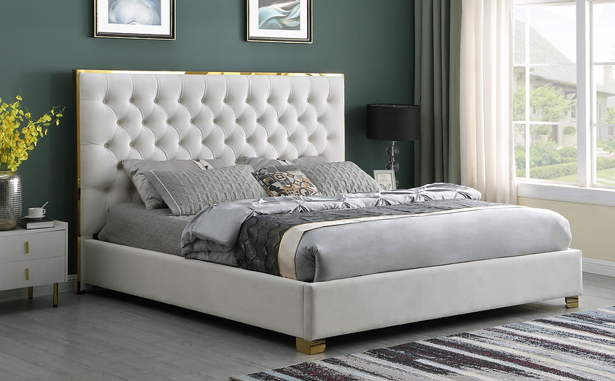 Rose Platform Bed Cream/ Gold Chrome