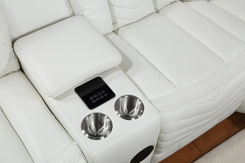 Lucky Reclining Sectional, LED, Bluetooth, Speakers White