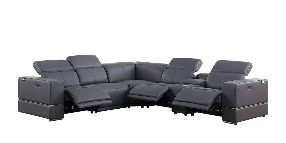 Franco Power Reclining Italian Leather Sectional 6pcs Dark Grey