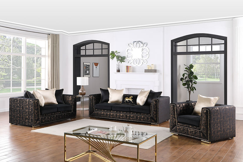 Konya Living room set (Black & Gold)