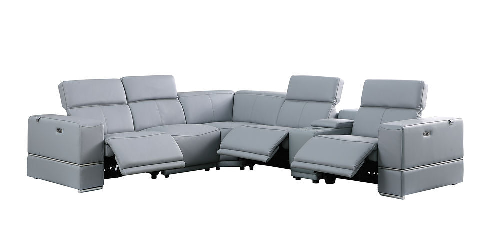 Franco Power Reclining Italian Leather Sectional 6pcs Light Blue