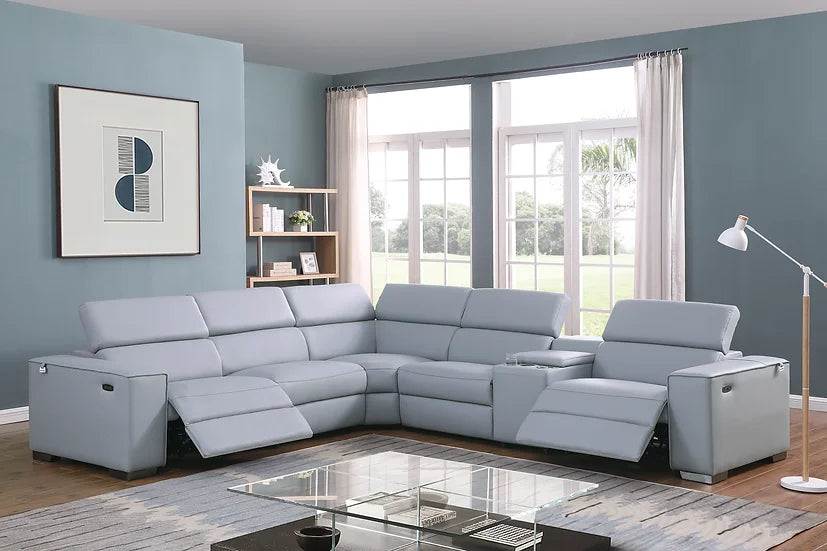 Picasso Power Reclining Sectional 6pcs Blue