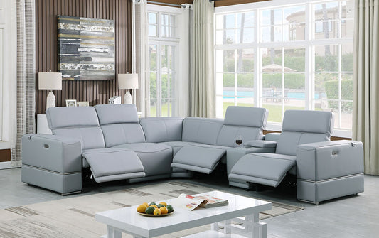 Franco Power Reclining Italian Leather Sectional 6pcs Light Blue