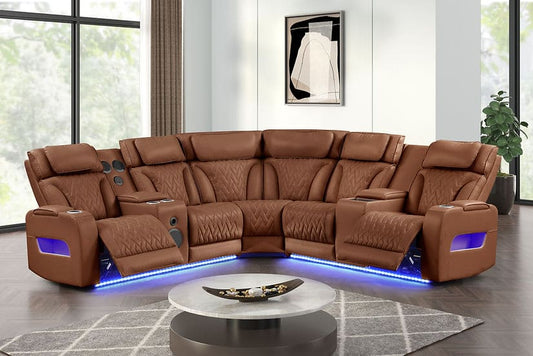 Skyline Power Reclining Sectional (Brown Caramel)