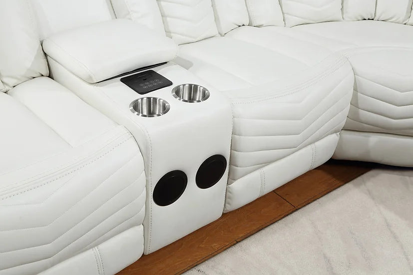 Lucky Reclining Sectional, LED, Bluetooth, Speakers White