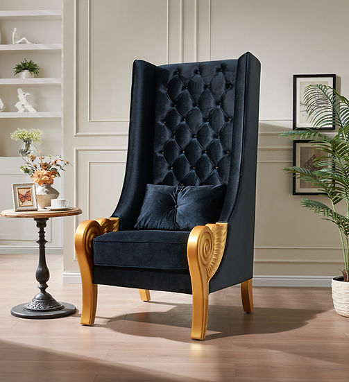 THRONE CHAIR 62.5" TALL BLACK ^ GOLD