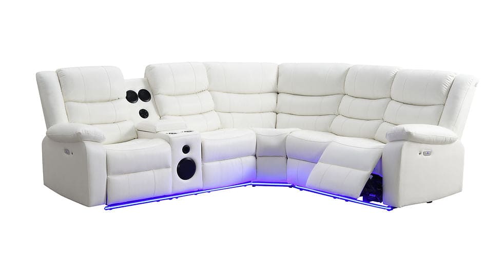 Sonic Power Reclining Sectional (White)