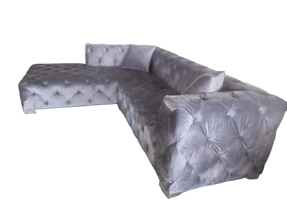 Cloud Grey Velvet Custom Tufted Sectional