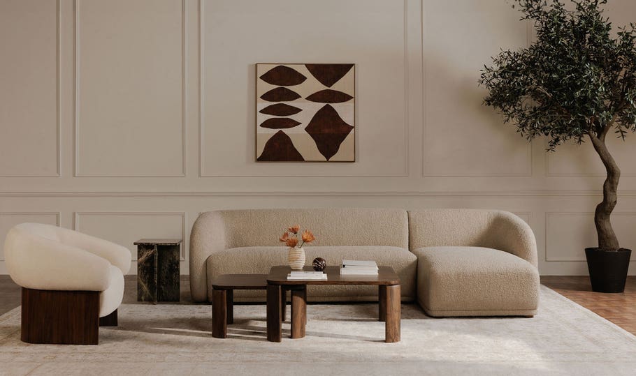 Faye Right Sectional Beige Boucle