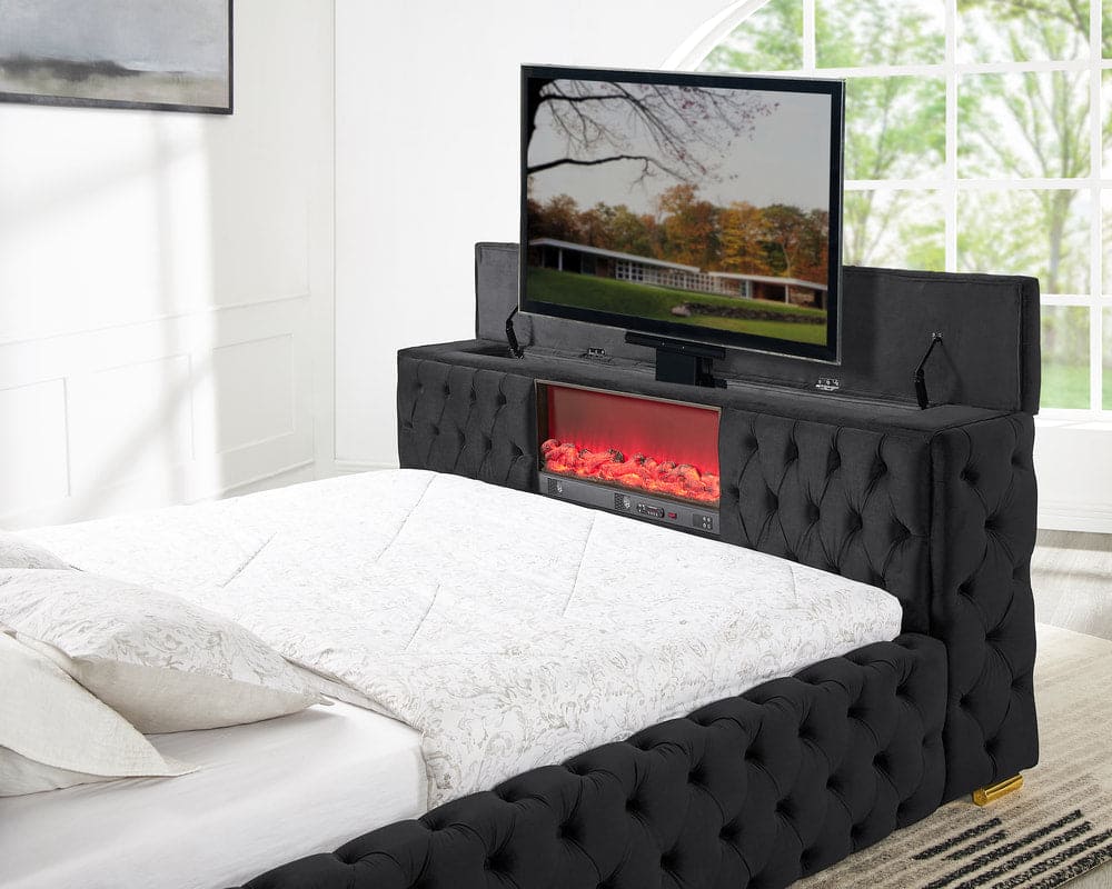 Future Black Platform Bed - Queen, King **NEW ARRIVAL** Fireplace