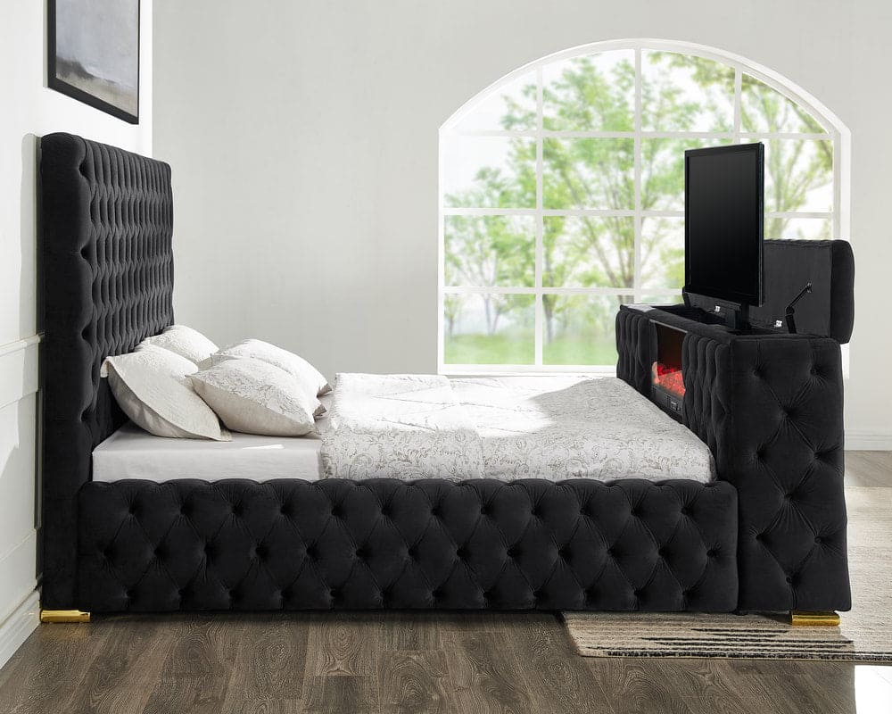 Future Black Platform Bed - Queen, King **NEW ARRIVAL** Fireplace