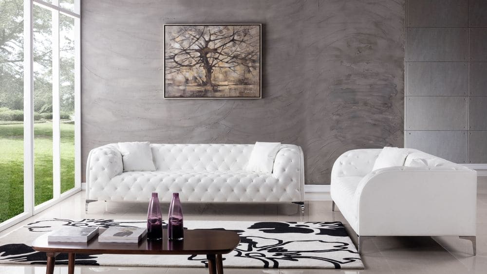 AE-D822 White Faux Leather Sofa