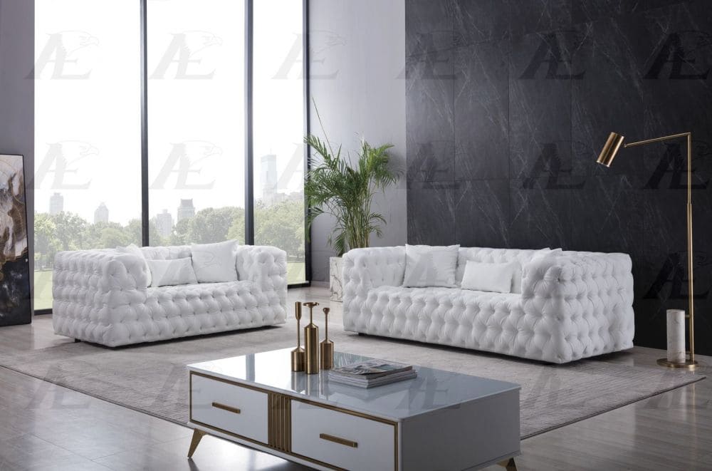 AE-D821 White Faux Leather Loveseat