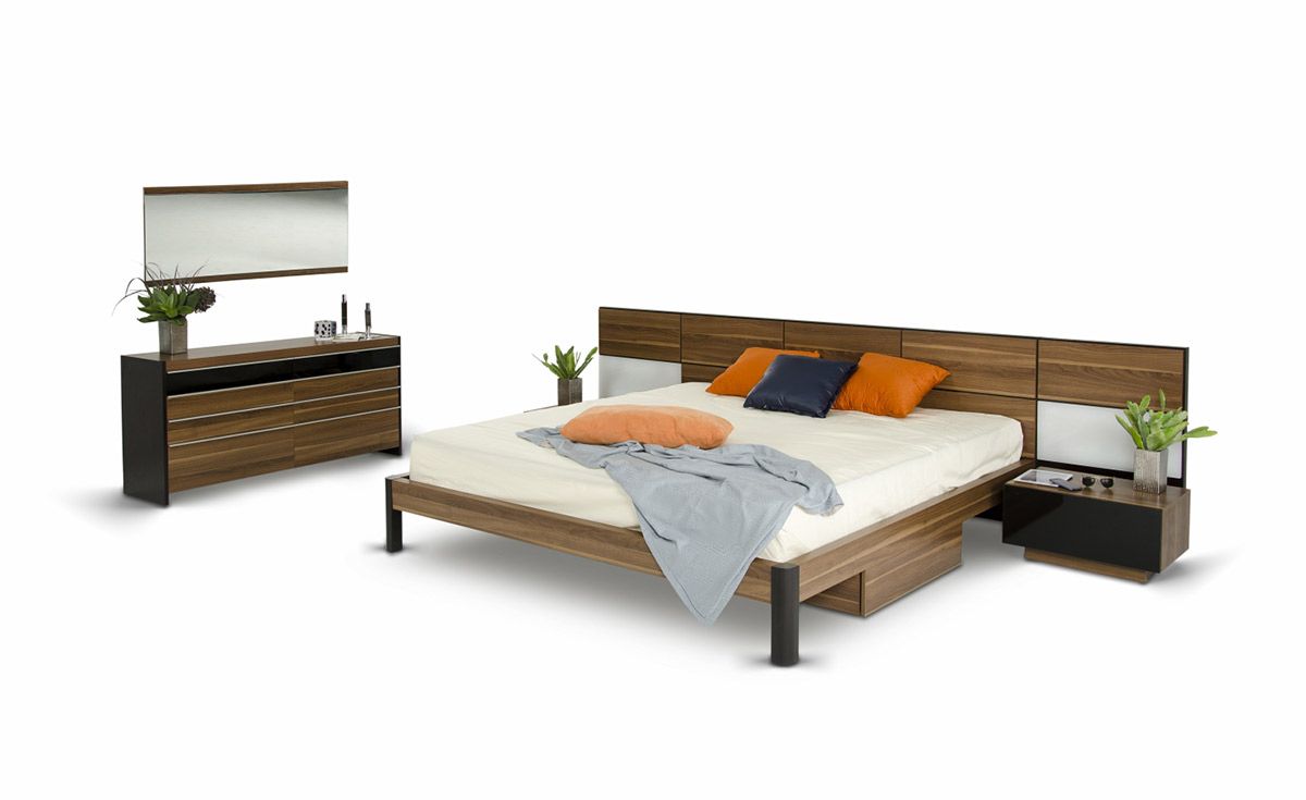 Rondo Mid-Century Platform Eastern King Bed w/ Nightstands Storage And Lights