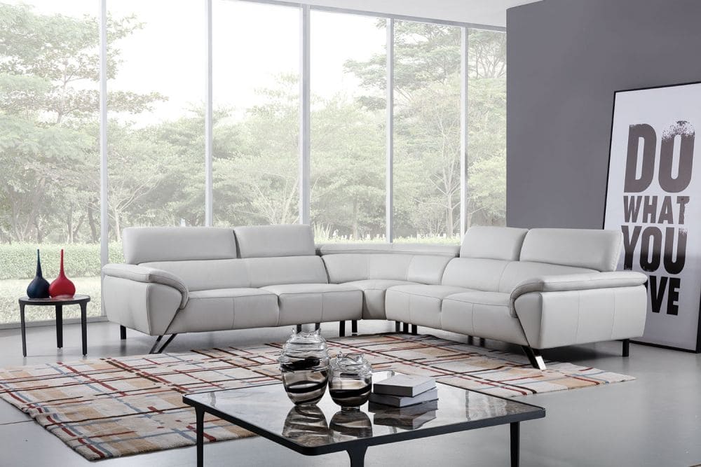 EK-L8002M Light Gray Italian Top Grain Leather Sectional Sofa Set
