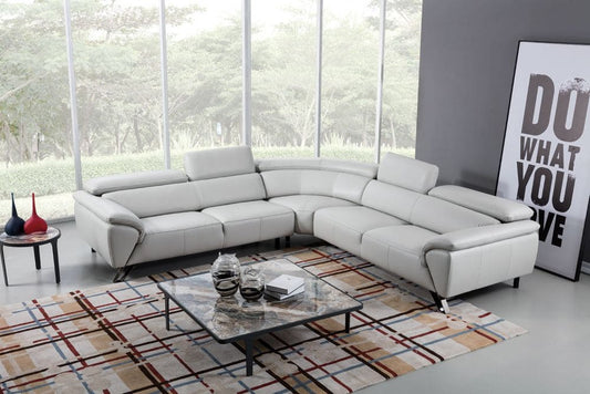 EK-L8002M Light Gray Italian Top Grain Leather Sectional Sofa Set