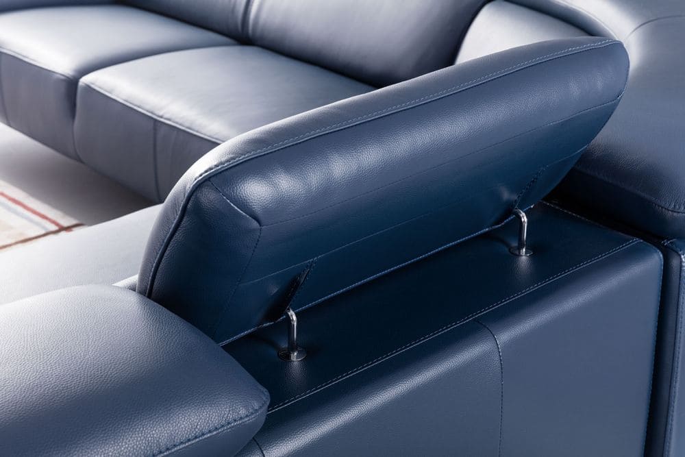 EK-L8002M Navy Blue Italian Top Grain Leather Sectional Sofa Set