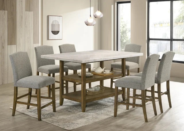 Lola20 - (GENUINE MARBLE) Counter Height Table & 6-Chairs
