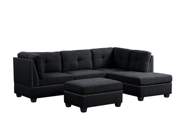 Sienna Boucle Black Sectional + Ottoman Set