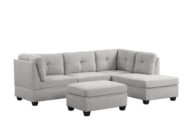 Sienna Boucle Gray Sectional + Ottoman Set