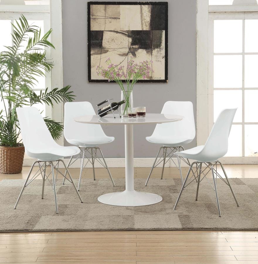 Juniper Armless Dining Chairs White and Chrome (Set of 2)