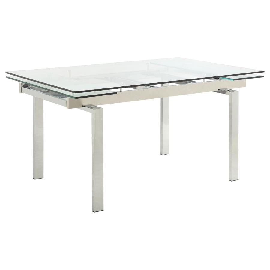 Wexford Glass Top Dining Table with Extension Leaves Chrome